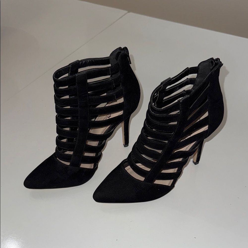 Anne Michelle Black Caged Heels